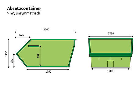Absetzcontainer 5 m³ unsymmetrisch