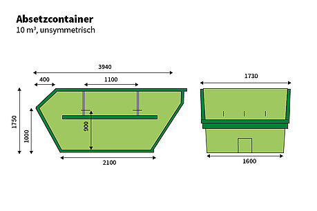 Absetzcontainer 10 m³ unsymmetrisch